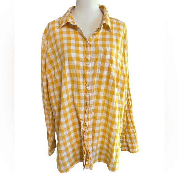 Old Navy Yellow and White Checkered Button Down Shirt - Picture 1 of 2